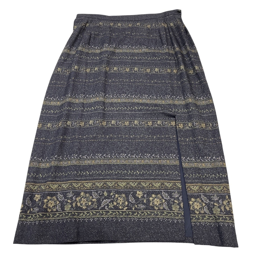 Talbots Skirt Blue Silk Floral Mid Size 18W Neutral Office Career Capsule Modest